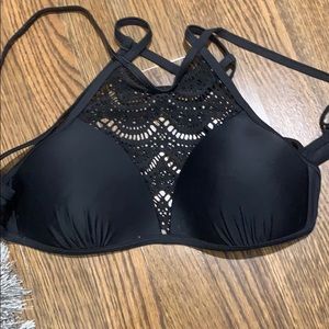 black lace high neck bikini top